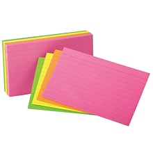 Oxford Glow 4 x 6 Index Cards, Lined, Assorted, 100/Pack, 10 Packs/Bundle (ESS99755)