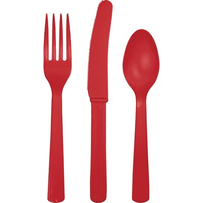 Touch of Color Assorted Plastic Cutlery, Classic Red, 24/Pack (01930)