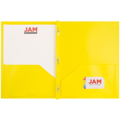 JAM Paper POP 2-Pocket Plastic Folders with Fastener, Yellow, 96/Pack (382ECYE)