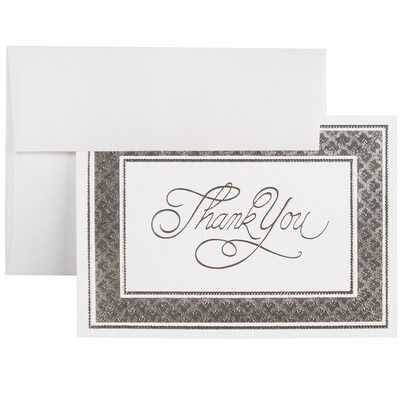 JAM Paper® Blank Thank You Cards Set, Bright White with Silver Border, 100/Pack (BW91532)