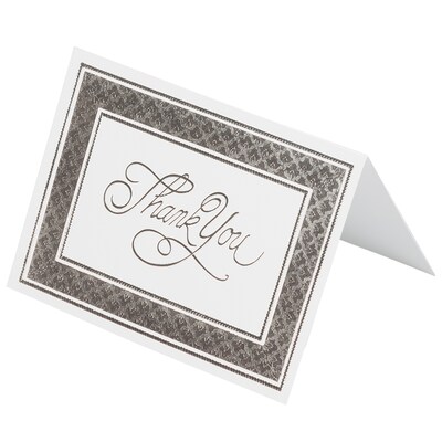 JAM Paper® Blank Thank You Cards Set, Bright White with Silver Border, 100/Pack (BW91532)