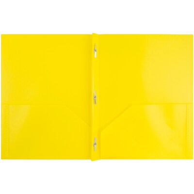 JAM Paper POP 2-Pocket Plastic Folders with Fastener, Yellow, 96/Pack (382ECYE)