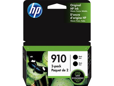 HP 910 Black Standard Yield Ink Cartridge, 2/Pack (3JB40AN#140)
