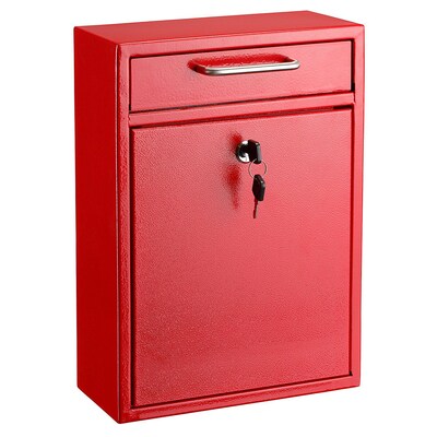 AdirOffice Wall-Mounted Steel Drop Box Mailbox, Red (631-04-RED)