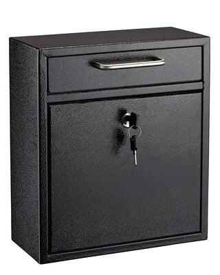 AdirOffice Wall-Mounted Steel Drop Box Mailbox, Black (631-05-BLK)