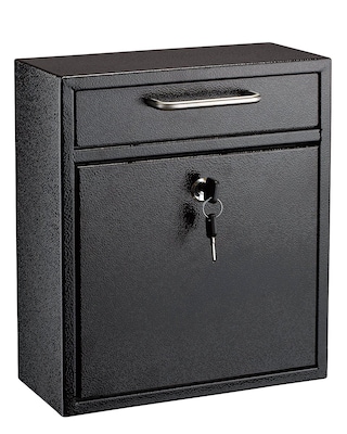 AdirOffice Wall-Mounted Steel Drop Box Mailbox, Black (631-05-BLK)