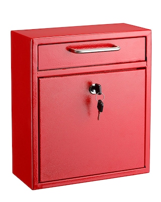 AdirOffice Wall-Mounted Steel Drop Box Mailbox, Red (631-05-RED)