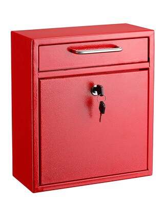 AdirOffice Wall-Mounted Steel Drop Box Mailbox, Red (631-05-RED)