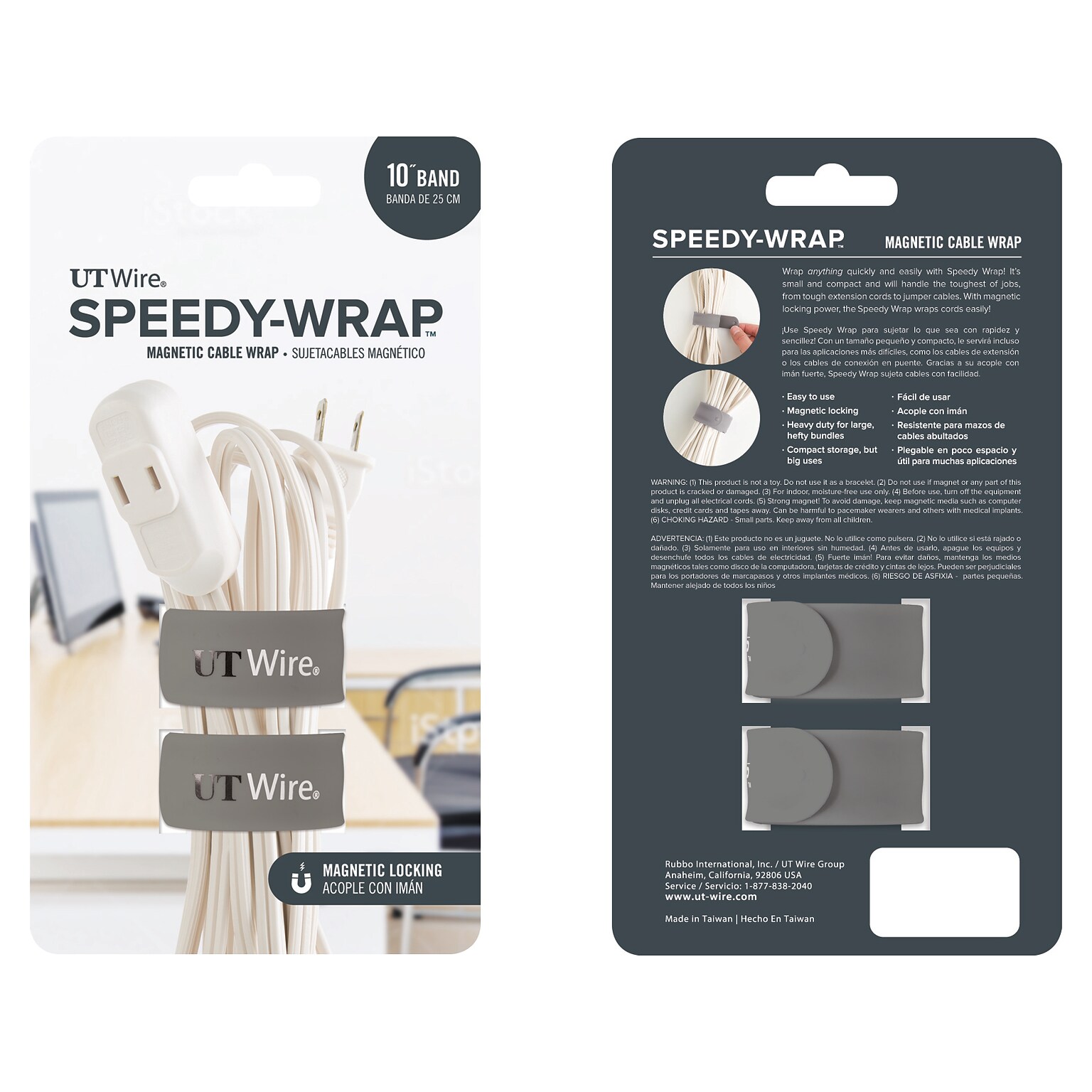 UT Wire Speedy Silicone Cable Wraps, 10, Gray, 2/Pack (UTW-SWM2-GY)