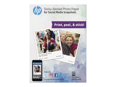 HP Sticky-Backed Social Media Snapshots Glossy Photo Paper, 4 x 5, 25/Pack (1BG59A)