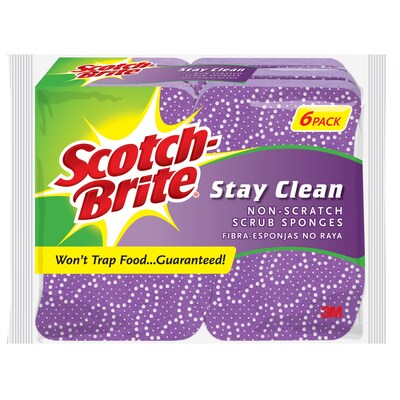 Scotch-Brite® Stay Clean Non-Scratch Scrub Sponge, Purple, 6/Pack (20206-6)