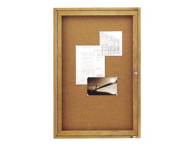 Quartet Cork Enclosed Bulletin Board, Oak Frame, 3' x 2' (363)
