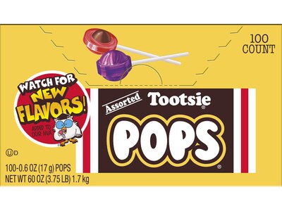 Tootsie Roll Pops Lollipops, Assorted Flavors, 60 oz., 100 Pieces (TOO508)