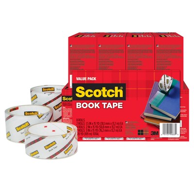 Scotch® Book Tape, Transparent, Value Pack, Various Widths in Sizes, 3 Core, 8 Rolls (845-VP)