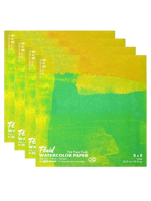 Global Art Fluid Hot Press Watercolor Paper Block 8 in. x 8 in., 15 Sheets, 4/Pack (PK4-850088)