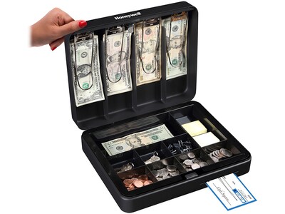 Honeywell Deluxe Cash Security Box, 13 Compartments, Black (6113)