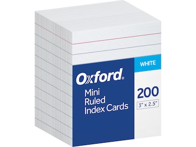 Oxford Mini Ruled 2.5 x 3 Index Cards, White, 200/Pack (OXF 10009)