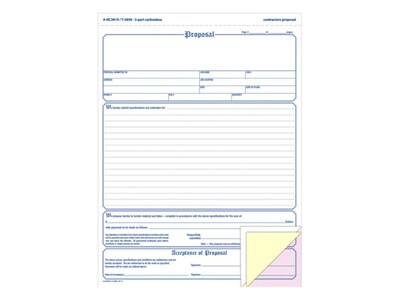 Adams 3-Part Carbonless Contractor Proposal Forms, 8.5" x 11.44", 50 Sets/Book (NC3819)