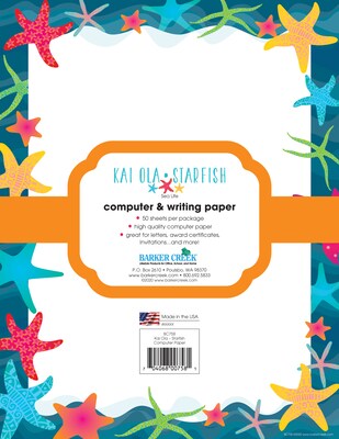 Barker Creek Kai Ola Computer Paper, 8.5 x 11, 60 lbs., Multicolored, 50 Sheets/Pack (BC758)
