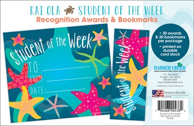 Barker Creek Kai Ola Student of the Week Awards & Bookmarks Set, 8.5 x 5.5”, Multicolored, 30/Pack