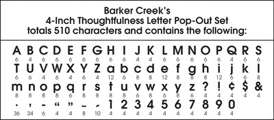 Barker Creek 4" Letter Pop-Out 2-Pack, Thoughtfulness, 510 Characters/Set (BC3755)