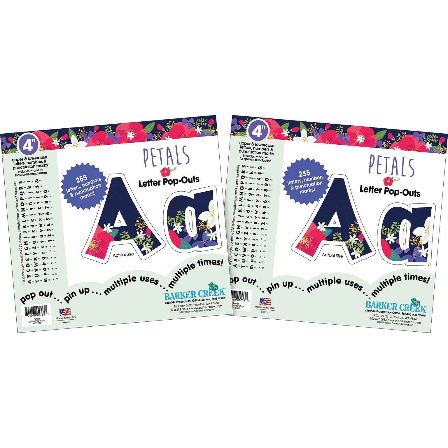 Barker Creek Petals & Prickles  4 Letters and Numbers, Multicolored, 510/Pack (BC3982)
