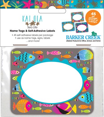 Barker Creek Kai Ola Name Tags/Self-Adhesive Labels, 3 1/2” x 2 3/4”, Multi-Design Set, 45/Pack (BC1535)