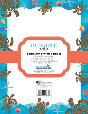 Barker Creek Kai Ola Turtles 8.5 x 11 Computer Paper, 50 Sheets/Pack (BC764)