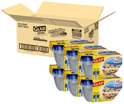 Glad Deep Dish Containers, 64 Oz., 3 Containers/Pack, 2 Packs/Carton  (70045)