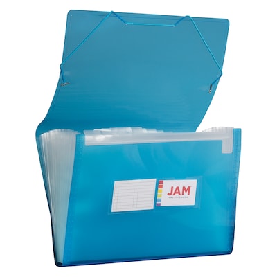 JAM Paper® 13 Pocket Plastic Expanding File, Accordion Folders, Legal Size, 10 x 15, Blue, Sold Indi