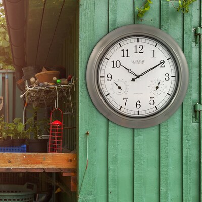 24-inch Pewter Outdoor Clock with Thermometer and Humidity-Fahrenheit