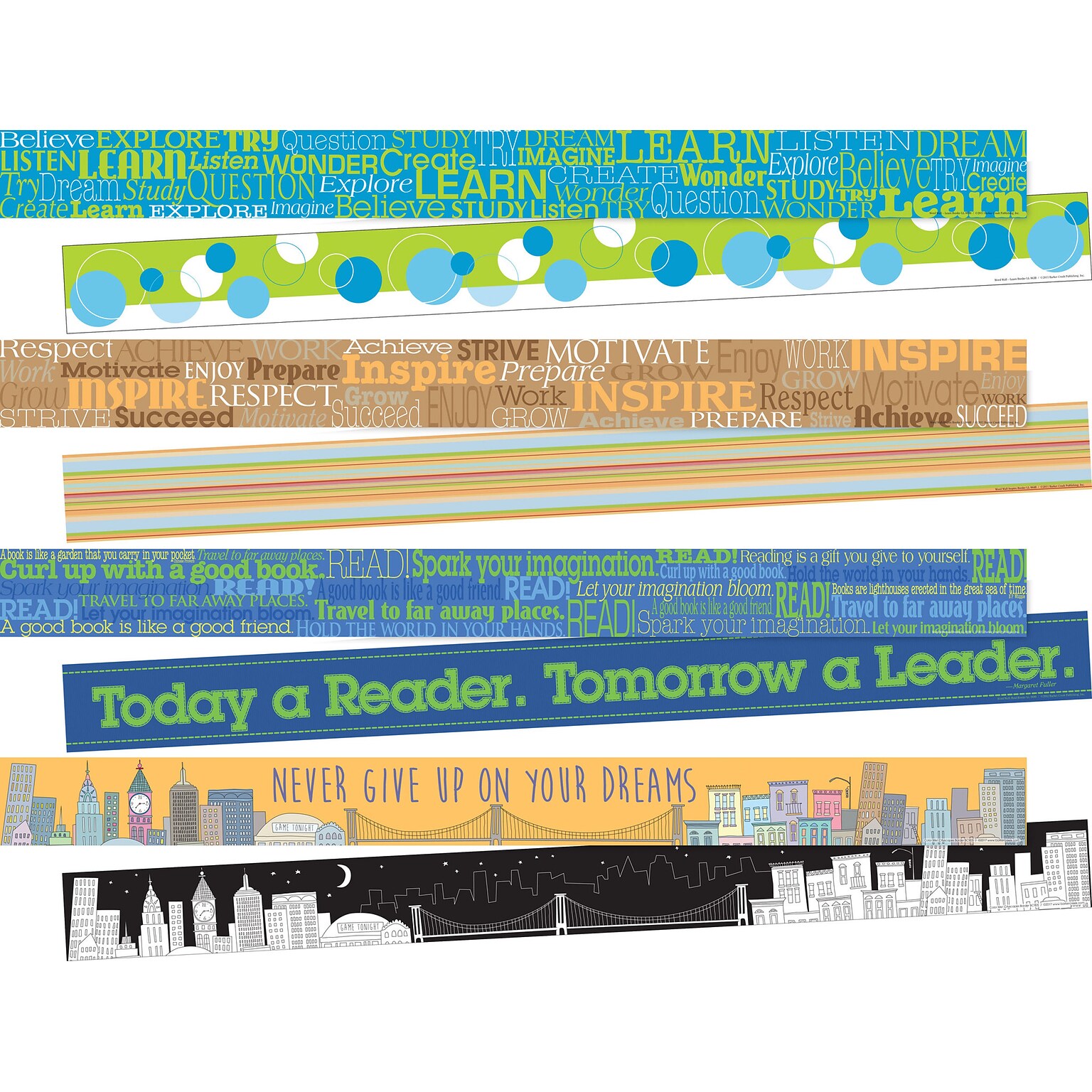 Barker Creek Double-Sided Border Set, 35 x 3, Inspirational, 4 designs, 48/Set (BC908)