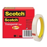 Scotch® Transparent Tape Refill, Crystal Clear Clarity Finish, Glossy, 1/2 x 72 yds., 3 Core, 2 Ro