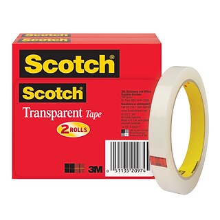 Scotch® Transparent Tape Refill, Crystal Clear Clarity Finish, Glossy, 1/2 x 72 yds., 3 Core, 2 Ro