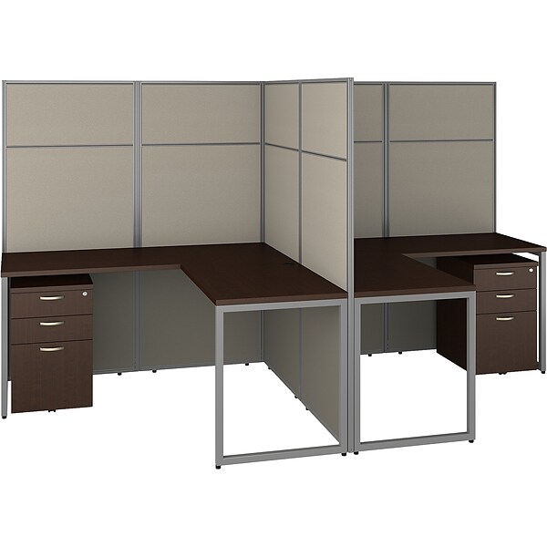 Bush Business Furniture Easy Office 60W 2 Person L Shaped Cubicle Desk with Drawers and 66H Panels, Mocha Cherry (EODH56SMR-03K)