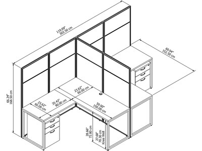 Bush Business Furniture Easy Office 66.34H x 119W 2 Person T-Shaped Cubicle Panel Workstation, Moc