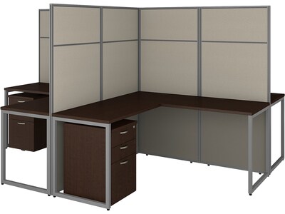 Bush Business Furniture Easy Office 66.34H x 119W 4 Person T-Shaped Cubicle Panel Workstation, Moc
