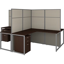 Bush Business Furniture Easy Office 66.34H x 119W 4 Person T-Shaped Cubicle Panel Workstation, Moc