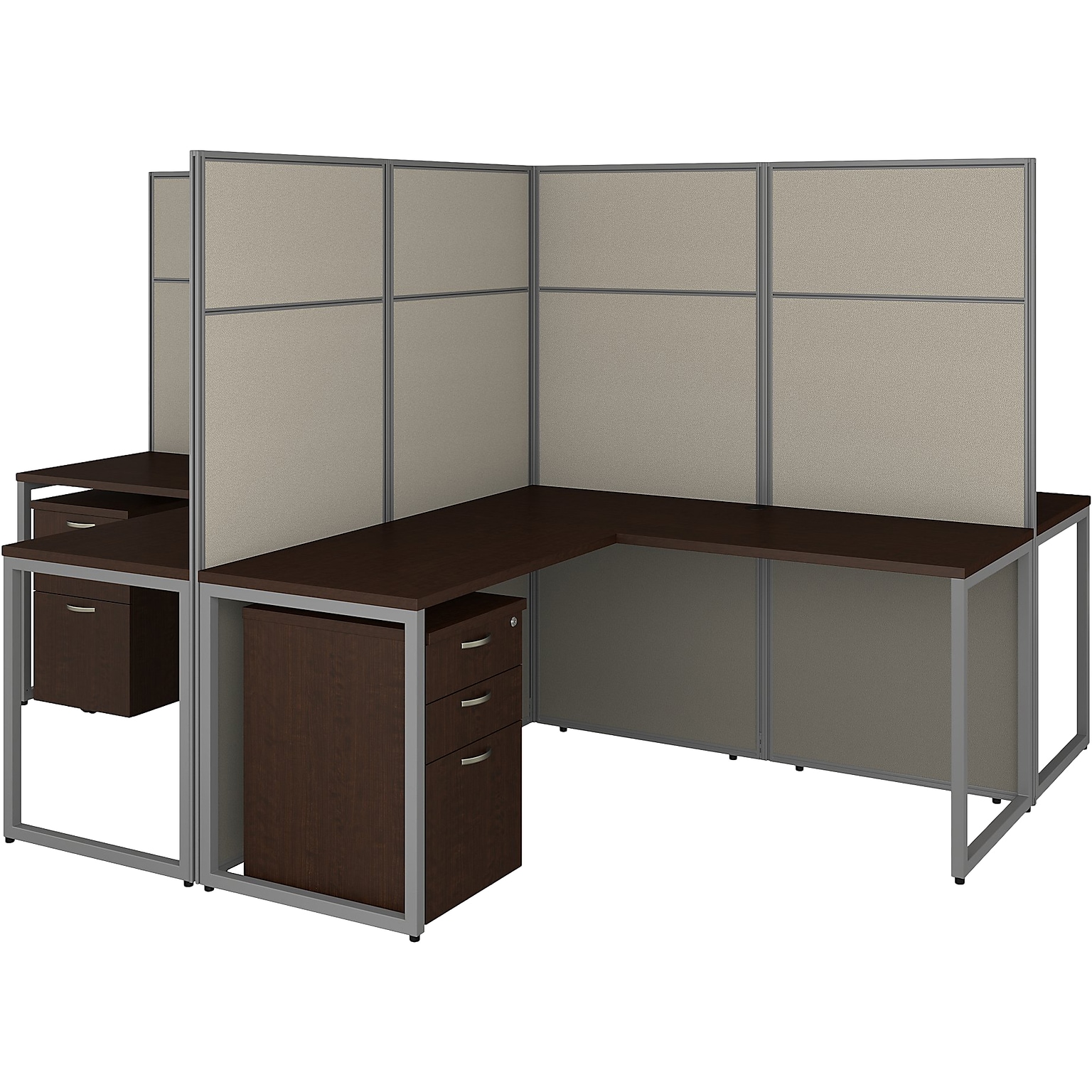 Bush Business Furniture Easy Office 66.34H x 119W 4 Person T-Shaped Cubicle Panel Workstation, Mocha Cherry (EODH76SMR-03K)