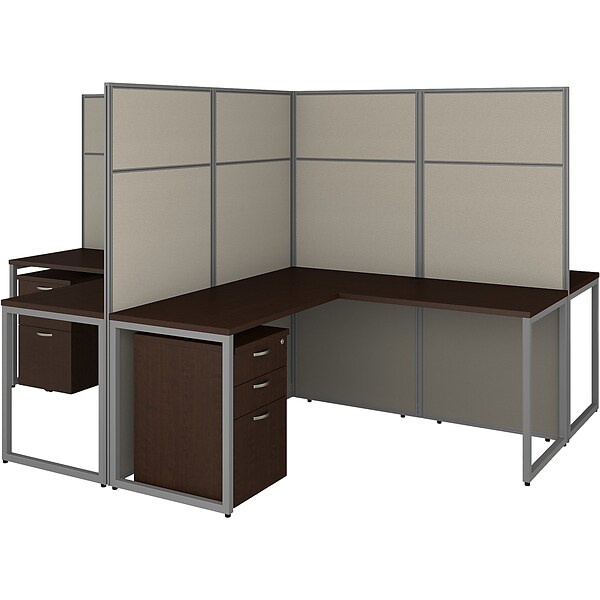 Bush Business Furniture Easy Office 60W 4 Person L Shaped Cubicle Desk with Drawers and 66H Panels, Mocha Cherry (EODH76SMR-03K)