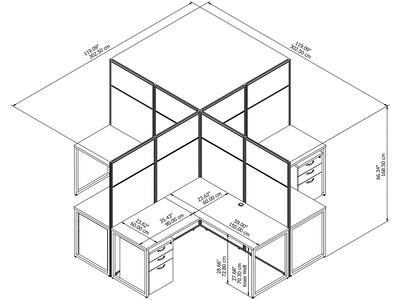 Bush Business Furniture Easy Office 66.34H x 119W 4 Person T-Shaped Cubicle Panel Workstation, Moc