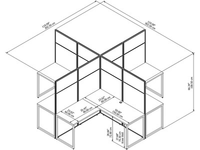 Bush Business Furniture Easy Office 66.34H x 119W 4 Person T-Shaped Cubicle Workstation, Mocha Che