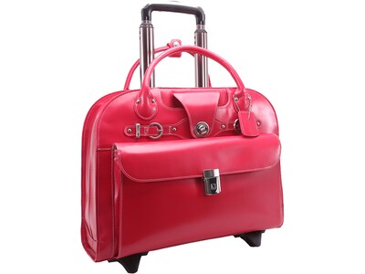 McKlein EDGEBROOK, Top Grain Cowhide Leather, 15  Wheeled Ladies Laptop Briefcase, Fuchsia (96313)