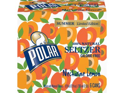Polar Seltzers Nectarine Lemon Flavored Water, 12 Oz., 24/Carton (1001126)