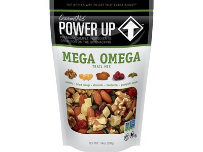 Gourmet Nut Power Up Dried Fruit & NutsTrail Mix, Mega Omega, 14 oz., 6/Carton (2103)
