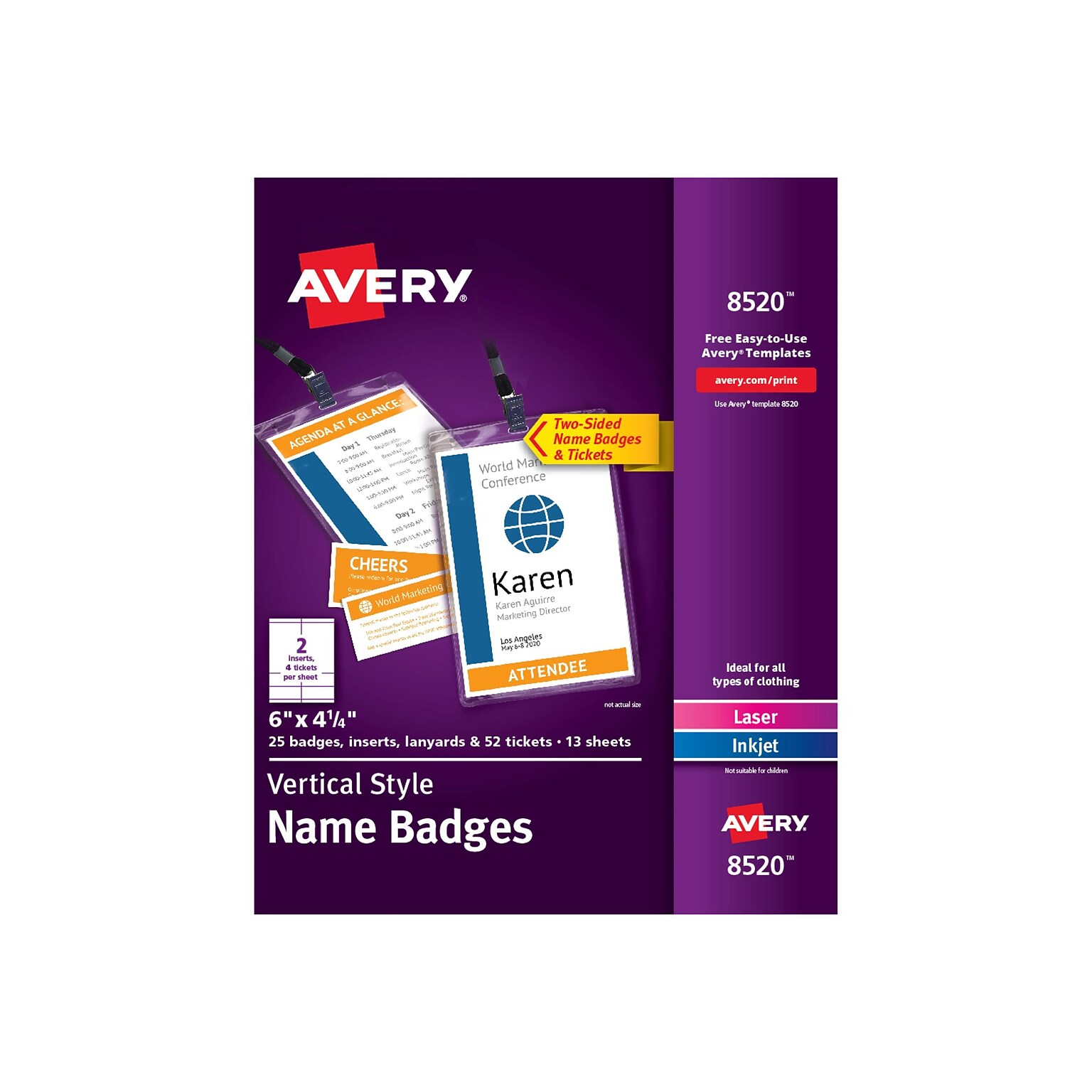 Avery ID Badge Holder with Lanyard, Clear, 25/Pack