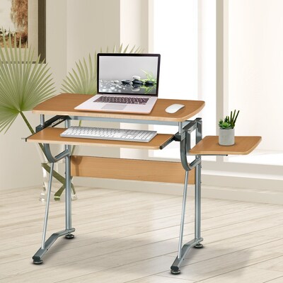 Techni Mobili 43"W Compact Computer Desk with Side Shelf and Keyboard Panel, Cherry (RTA-8336-C09)