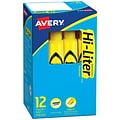 Avery Hi-Liter Desk Style Highlighters, Chisel Tip, Yellow, Dozen (07742)