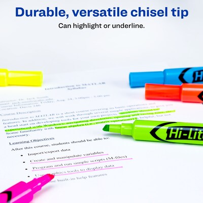 Avery HI-LITER The Original Tank Highlighters, Chisel, Assorted Fluorescent, 12/Set (98034)