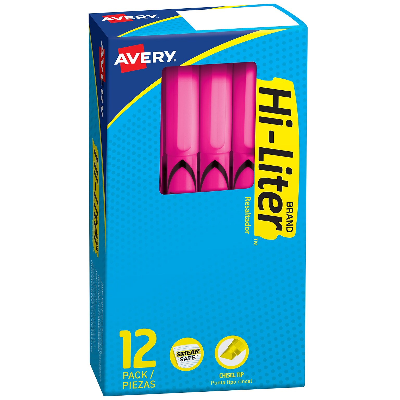 Avery Hi-Liter Stick Highlighters, Chisel, Pink, Dozen (23592)